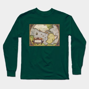 Antique World Map of the Americas by Abraham Ortelius Long Sleeve T-Shirt